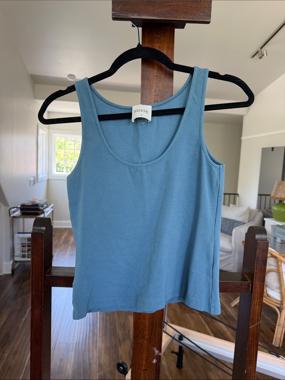 Posse  Blue Ribbed Scoop Neck Tank